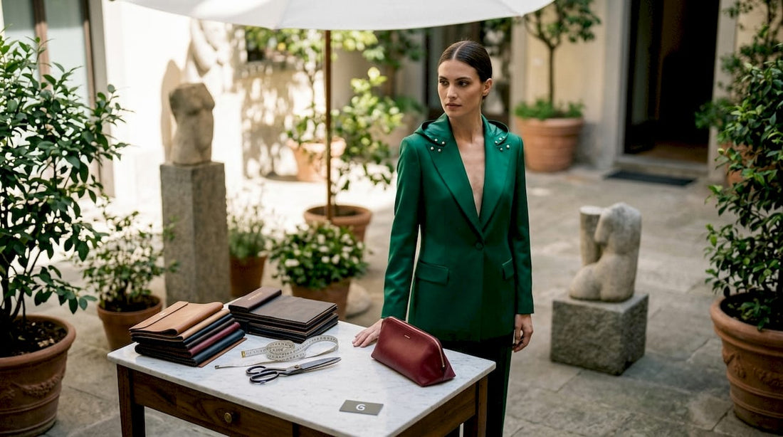 Model showcasing Egyptian silk tailored blazer interior