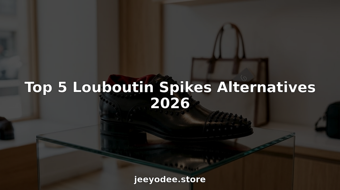 Close-up of luxury spiked leather shoe on marble pedestal