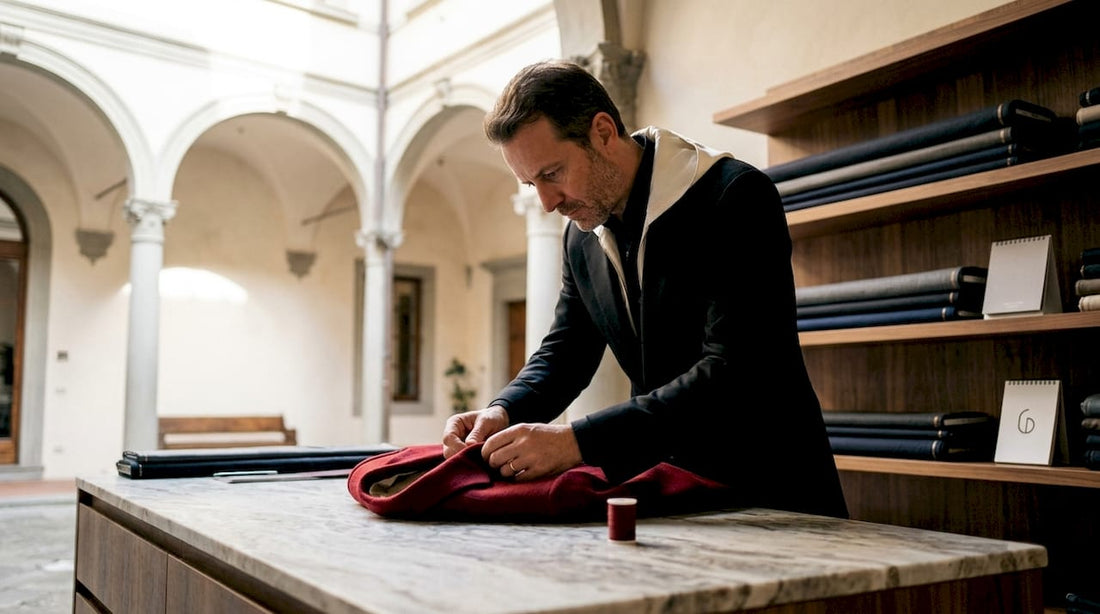 Artisan tailoring luxury garment in atelier