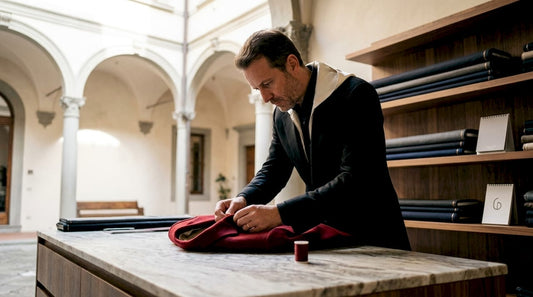 Artisan tailoring luxury garment in atelier